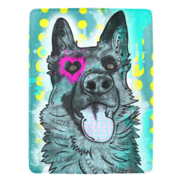 Decke Eddy -  Fleecedecke, kuschlig, weich, bunt, Motive in Digitaler Popart, 152cm x 203cm, bunt, Deutscher Schäferhund, German Shepherd, Schäfi, Mix